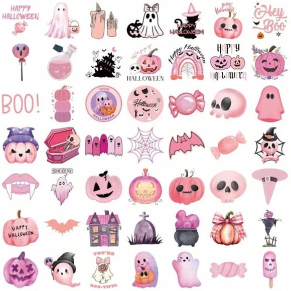 50 pink purple black Halloween vinyl stickers decor laptop mug scrapbook luggage - Picture 7 of 7